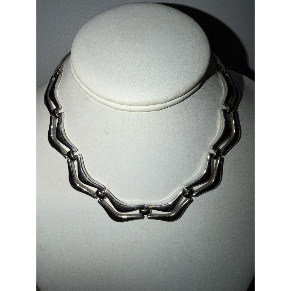 Vintage Monet Silver Tone Adjustable Necklace‎ Zig Zag